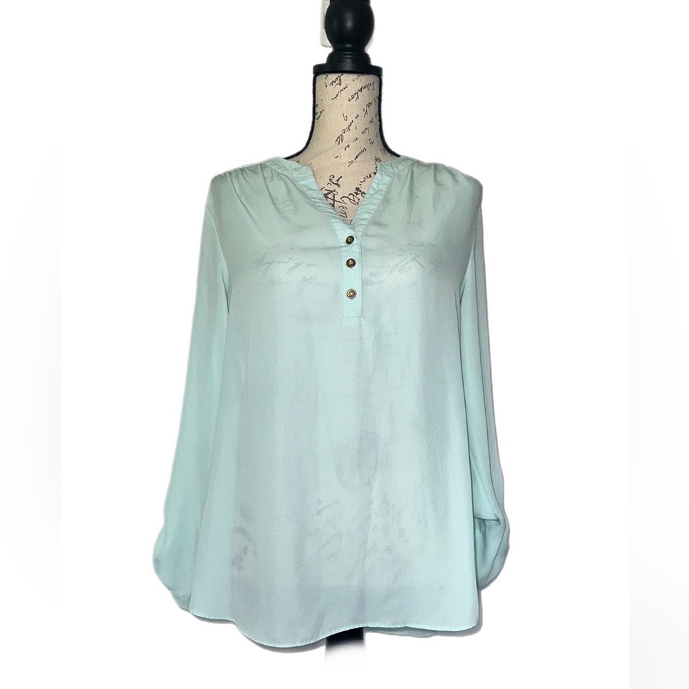 Zac & Rachel | Light Teal Chiffon Pull Over Long Sleeve Blouse | Size M